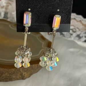 Dazzling SilverTone Signed Lewis Segal AB Crystal Clip On Chandelier Earrings